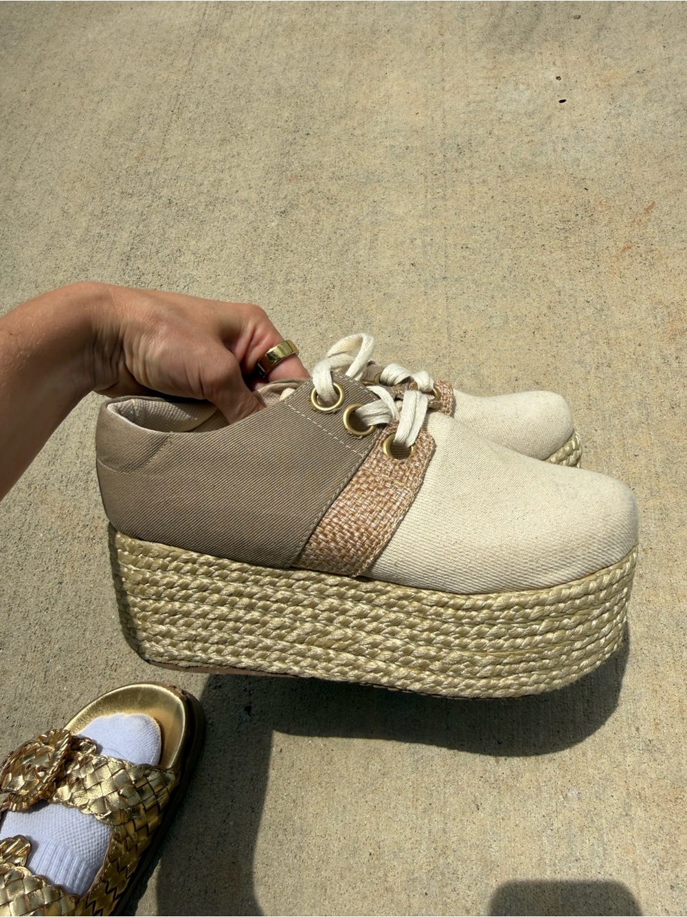 Woven Espadrille Platform Sneakers - Beige
